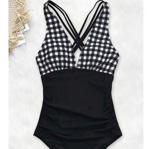 NWT Gingham Ruched One-piece